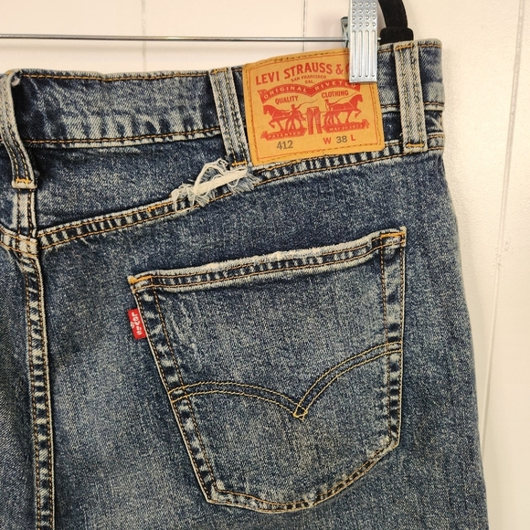 Levis 412 Men’s Size 38 9" Denim Jean Shorts Blue Medium Wash Stretch Festival - Picture 3 of 9